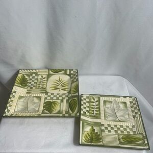 Tabletops Gallery Kingswood Hand Painted Square Plates Set 2 Green